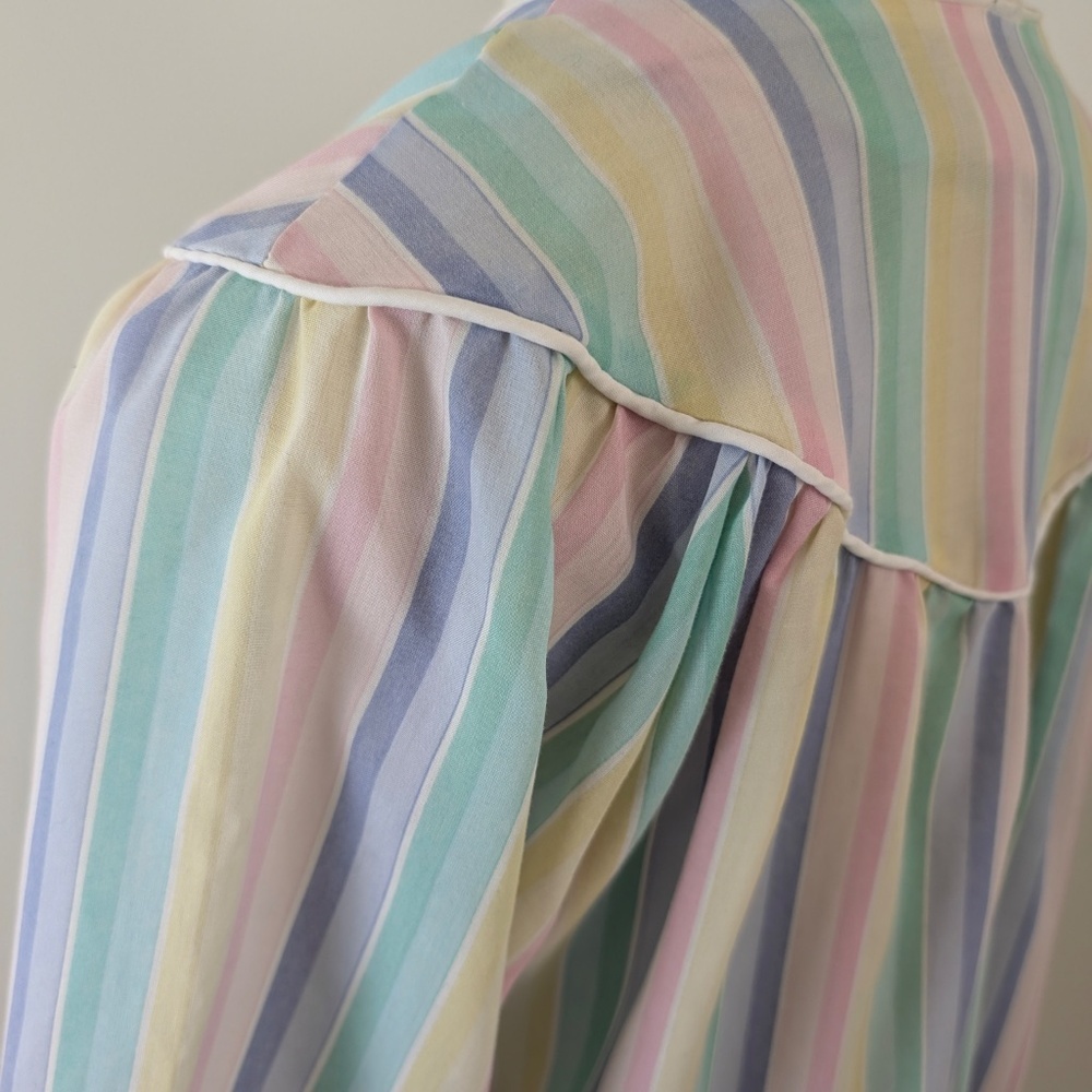 90's Striped Duster Pastel Wide Angel Sleeve Midi Zipper Front V-Neck 3/4 Maxi - Picture 2 of 12